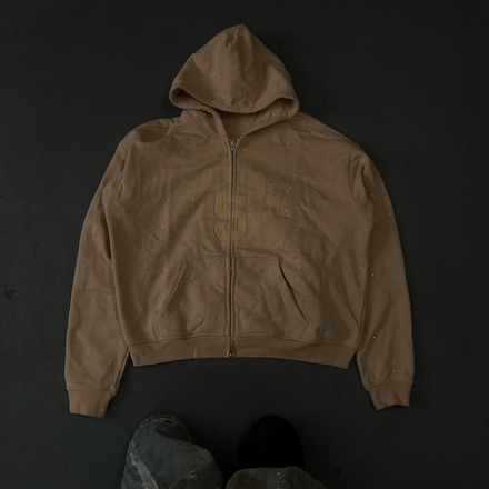 CREAM RHINESTONE HOODIE
