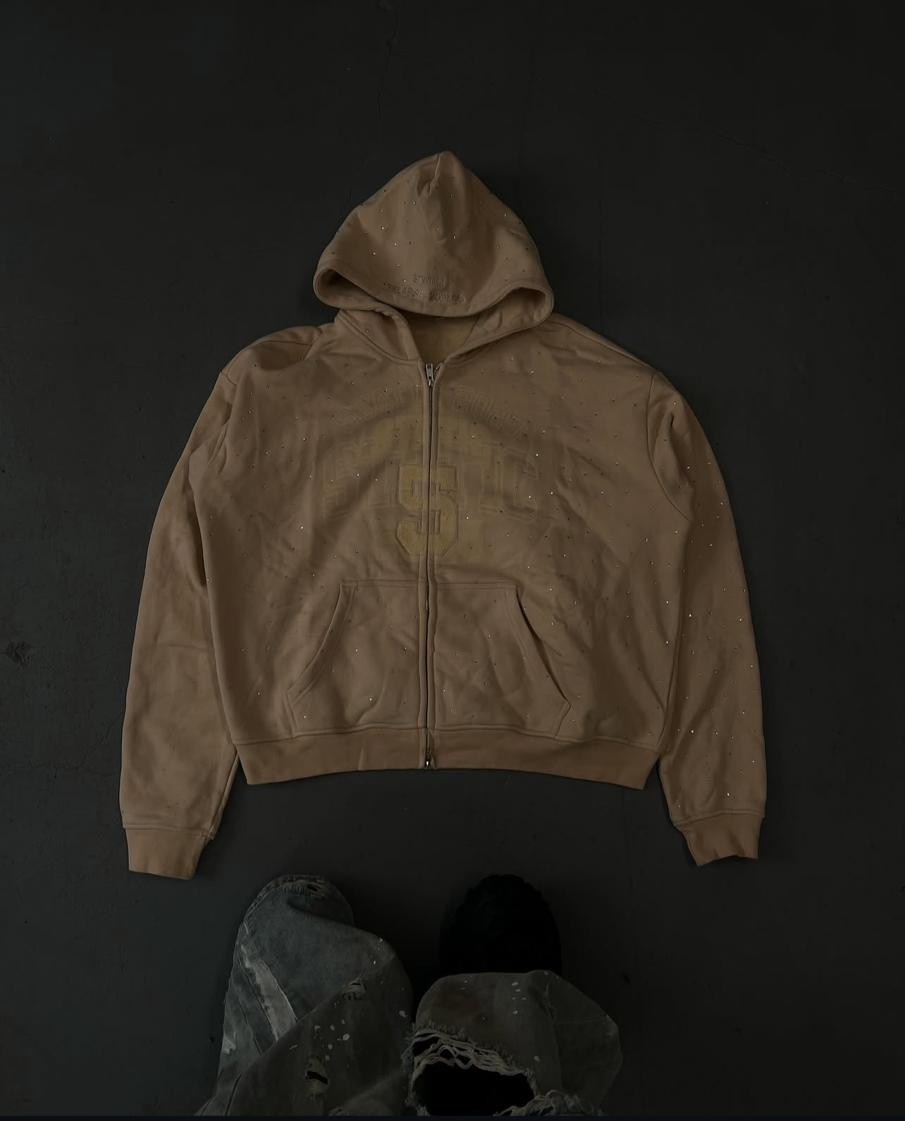 CREAM RHINESTONE HOODIE