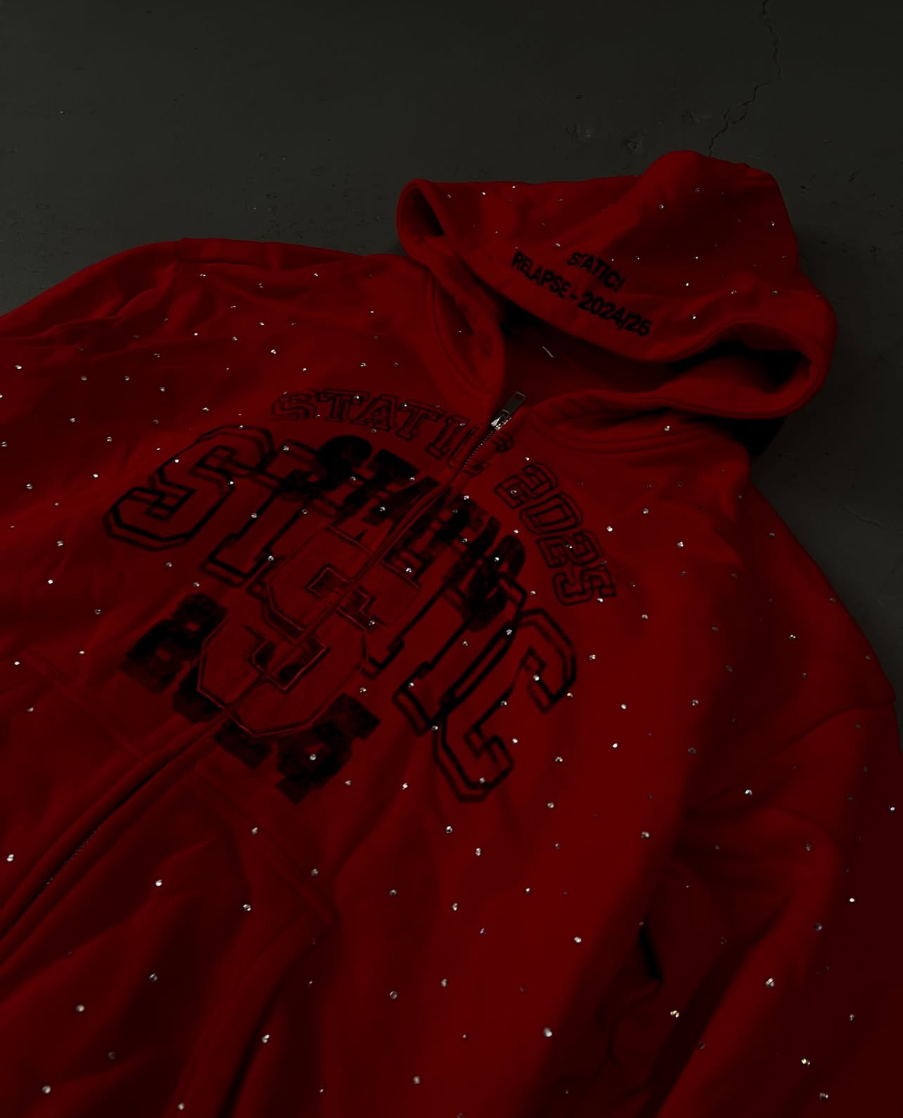 STATIC RED RHINESTONE HOODIE