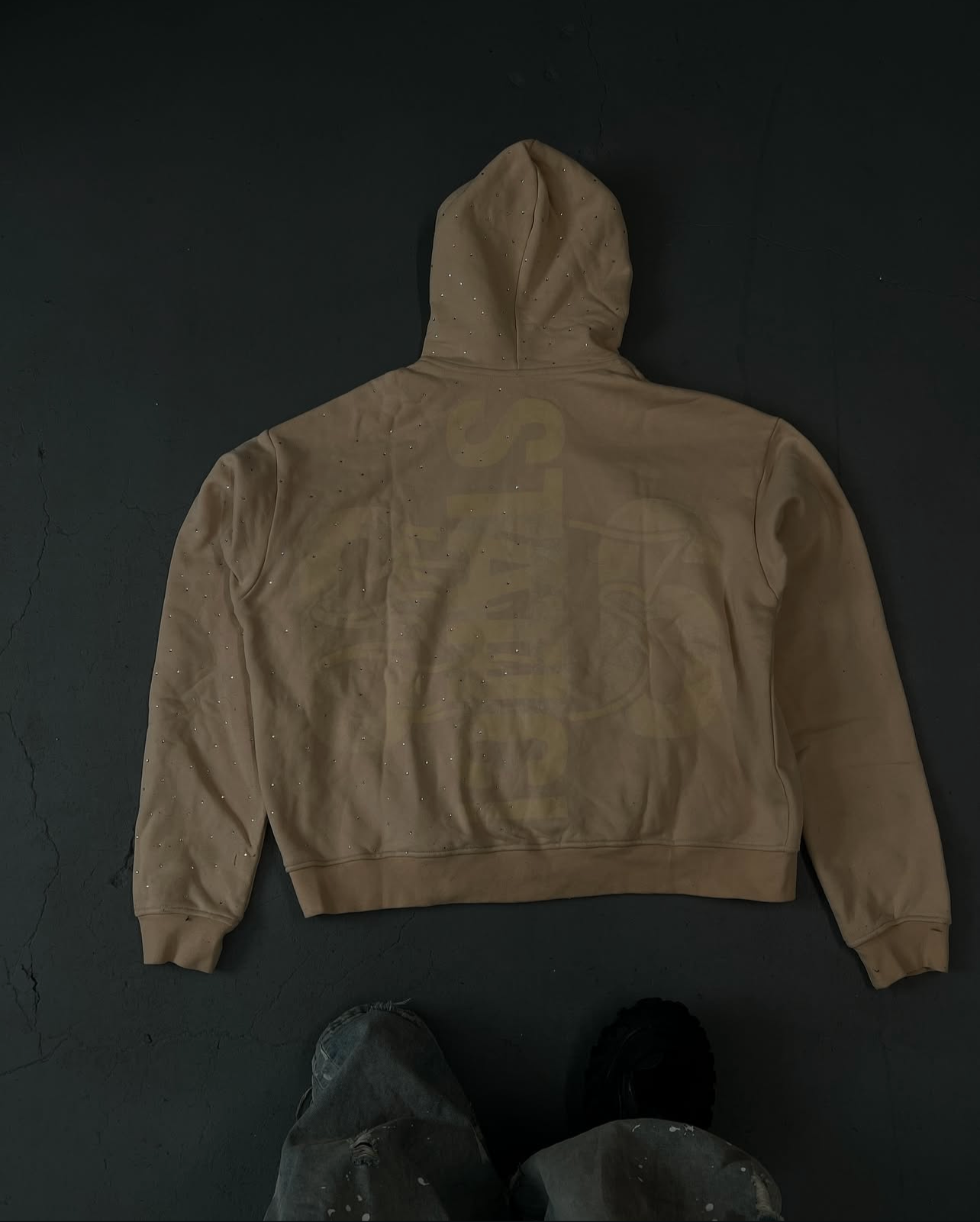 CREAM RHINESTONE HOODIE